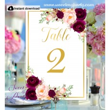 Burgundy Wedding Table numbers, Burgundy gold table numbers, (61c) Burgundy Wedding Table numbers, Burgundy gold table numbers, (61c)